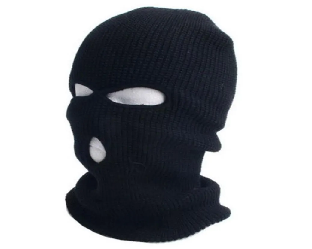 Ny full skidmask Tre 3 -håls Balaclava Knit Hat Winter Snow Beanie Stretch Cap 8675069