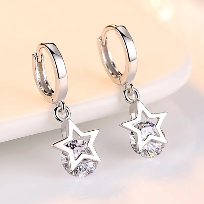 Dangle Earrings Silver Plated Zircon Five Pointed Star Tassel Pendant Women's Grills Wedding Jewelry Anniversary Gift