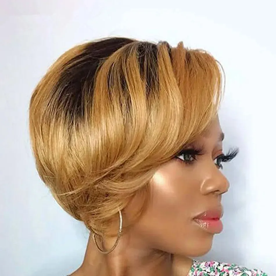 Highlight Pixie Cut Wig Short Bob Wig Straight Human Hair Wigs for Women Side Part Transparent Lace Wig Natural Pre Plucked 180%