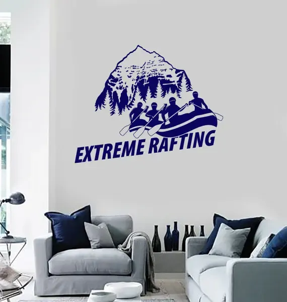 Autocollants amovibles décalcomanie collines vue eau blanche Extreme Rafting anglais citations murale maison Art décor extrême Sport Style papier peint Y967