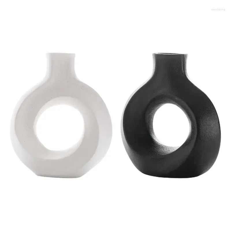 Vases Circular Hollow Ceramic Donuts Flower Pot Durable Minimalist Home Decor Portable Tabletop Modern Vase For Gifts