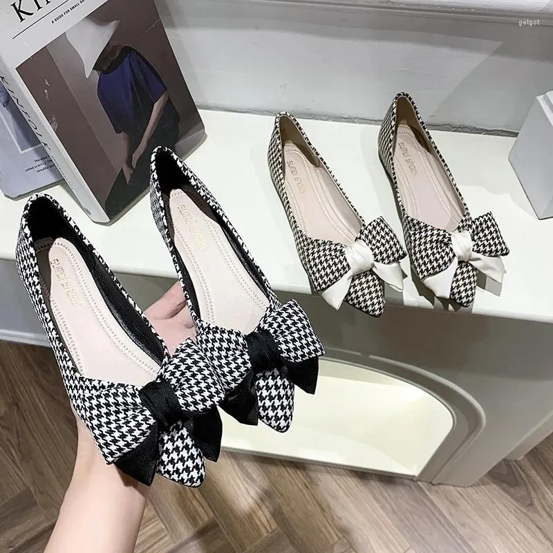 Casual Schuhe Sommer Frauen Wohnungen Flacher Mund Spitz Zehe Plaid Bowknot Dame Flache Große Größe 42 43 44 45 46 Slip On Mokassins Weibliche