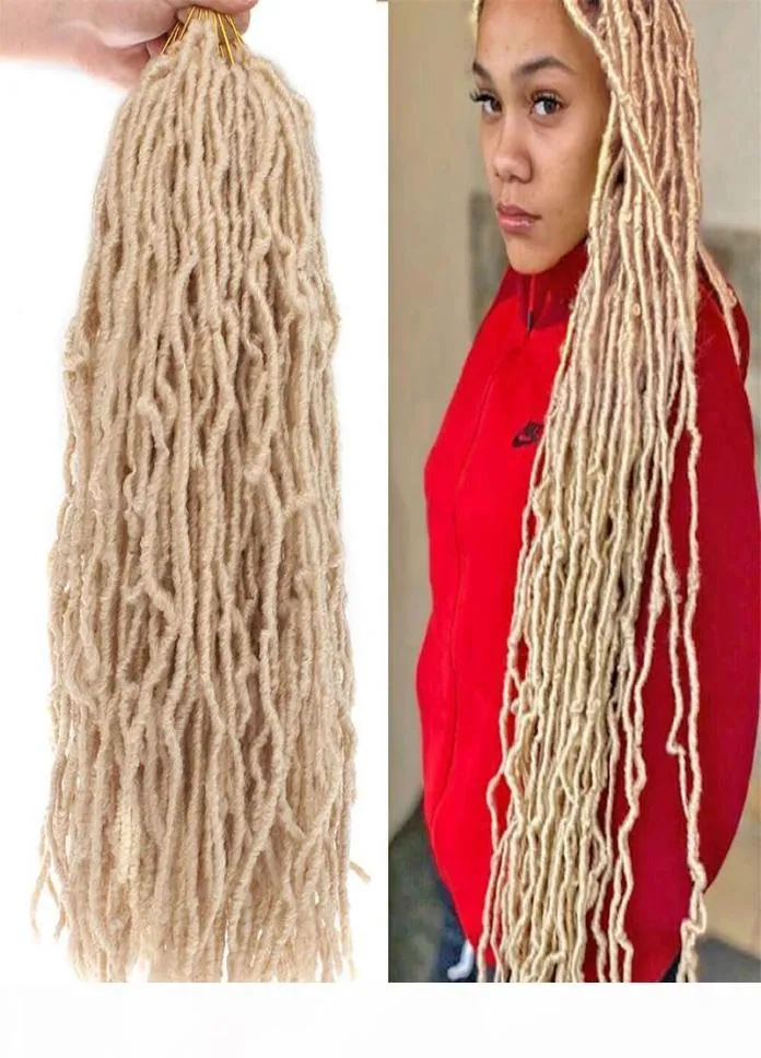 18 tum blond syntetisk ny faux locs virkning flätor hår 21 rötter förläng mjuka locs flätande hår för kvinnor lockigt vågigt hår 6135870746