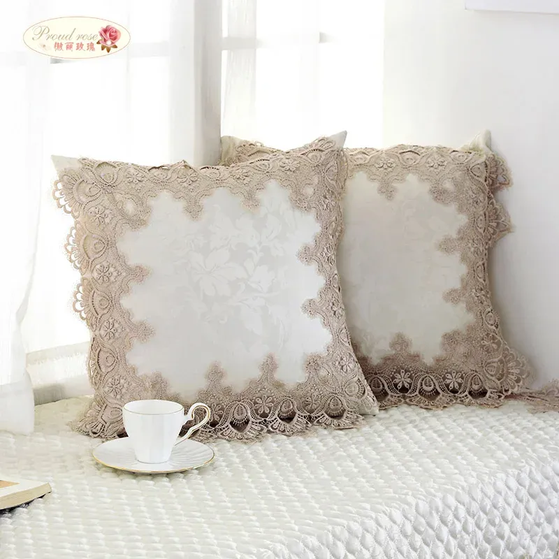 Kussen trotse Rose European Style Lace Pillowcase Back Cushion Fashion Romantic Home Decoration The Office Back Cushion with Pillow Core