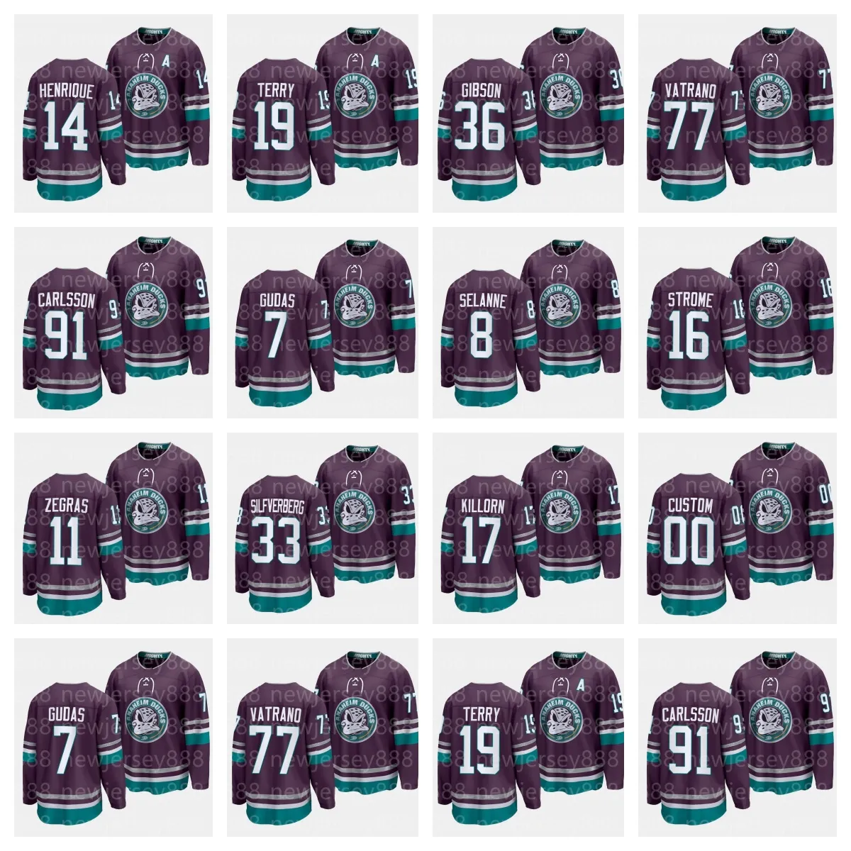 Anaheim''Ducks''Uomo Donna Trevor Zegras Teemu Selanne John Gibson Cam Fowler Leo Carlsson Frank Vatrano Troy Terry 30th Anniversary Maglia da hockey