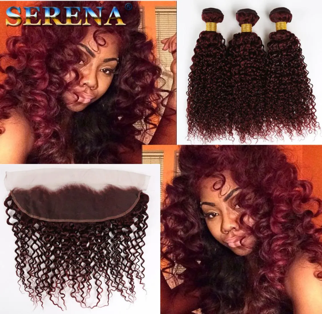 99J Wino Red Deep Wave Virgin Hair z 13x4 Frontal Lace Closure 4pcs Lot Burgundia Deep Curly Human Hair Bundle z ucha do ucha 7222901