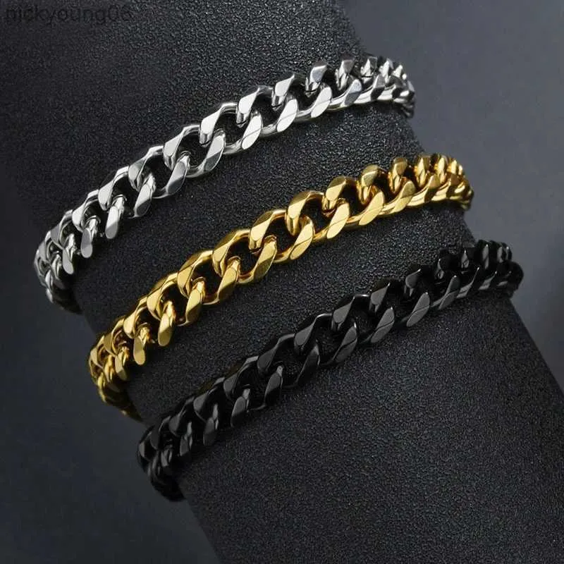 Bangle High Quality Stainless Steel Bracelets For Men Blank Color Punk Curb Cuban Link Chain Bracelets On the Hand Jewelry Gifts trendL2403