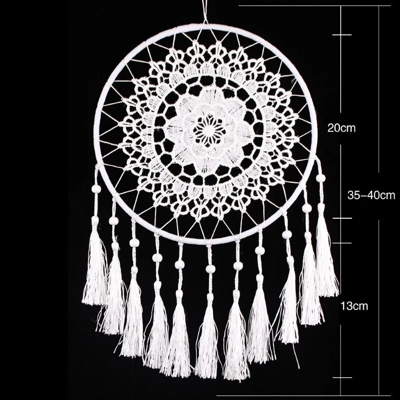 Room Crafts White Dream Catcher Handmade Hanging wall Ornament home Decoration Craft Big Circle Dreamcatcher224V