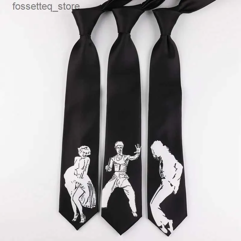 Neck Ties Free Shipping New Male mens Original personality necktie Korean Student Casual Fun Graffiti Tie Mike Jackson Bruce Lee Monroe L240313