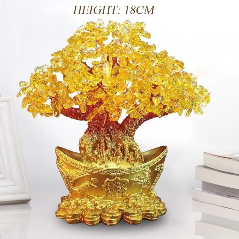 Cristallo albero della fortuna ornamento ricchezza cinese lingotto d'oro albero fortunato albero dei soldi ornamento home office decorazione da tavolo artigianato Y200179h