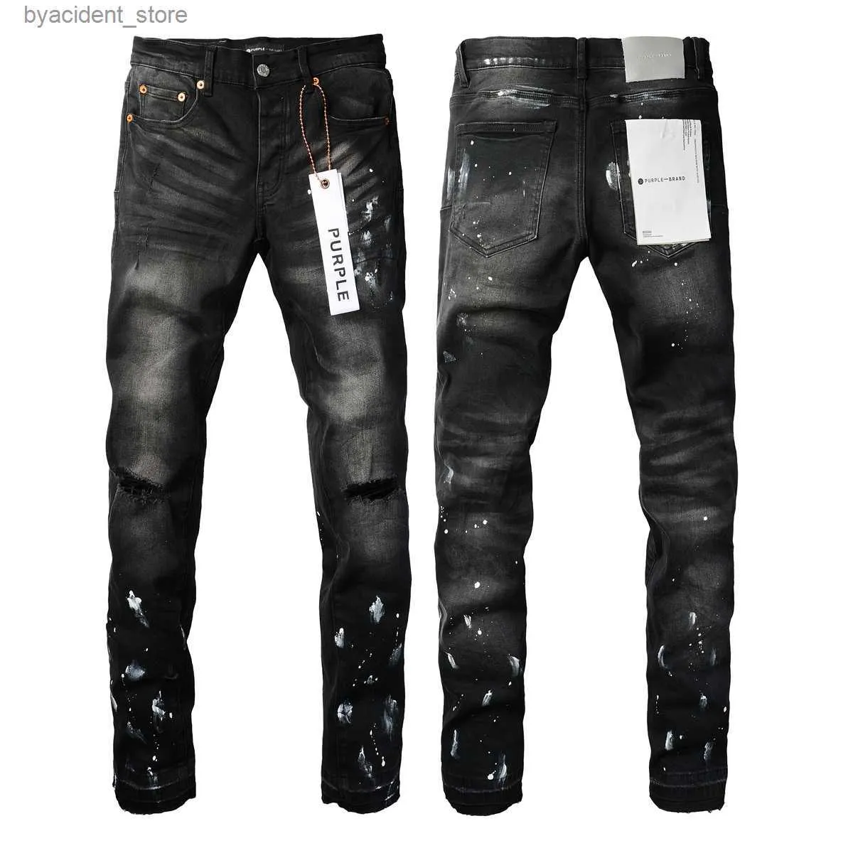 Mäns jeans lila jeans designer jeans för män lila märke jeans hål mager motorcykel trendig rippat lapptäckhål året runt slim ben l240313