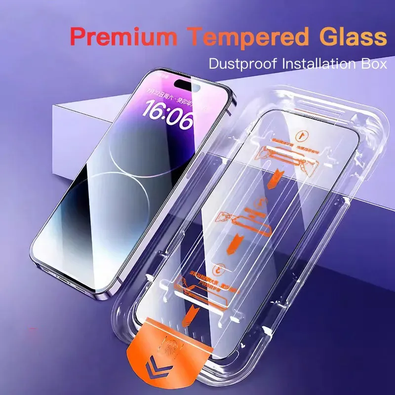 8K Oleophobic Coating Dust free Installation Screen Protector For iPhone 13 11 12 14 15 Pro Max Mini X XR 15Plus Auto-Dust Removal Tempered Glass Protective Film
