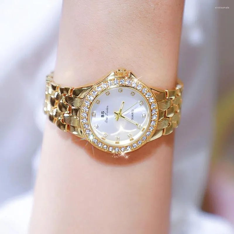 Wristwatches BS Watches Women 2024 Fashion Luxury Gold Blue Steel Quartz Woman Watch Full Diamond Bracelet Women's Wristwatch Gift