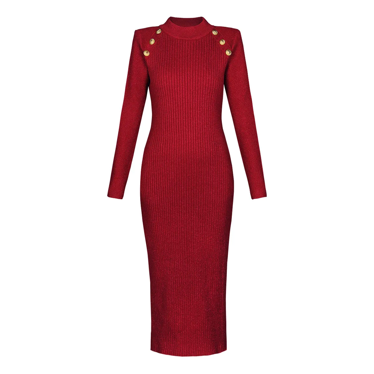Milan runway scout knit dress 2024 - Red/Black/Yellow Knitted O-Neck with Long Sleeves and Slim Fit - Perfect for Holidays and Special Occasions (