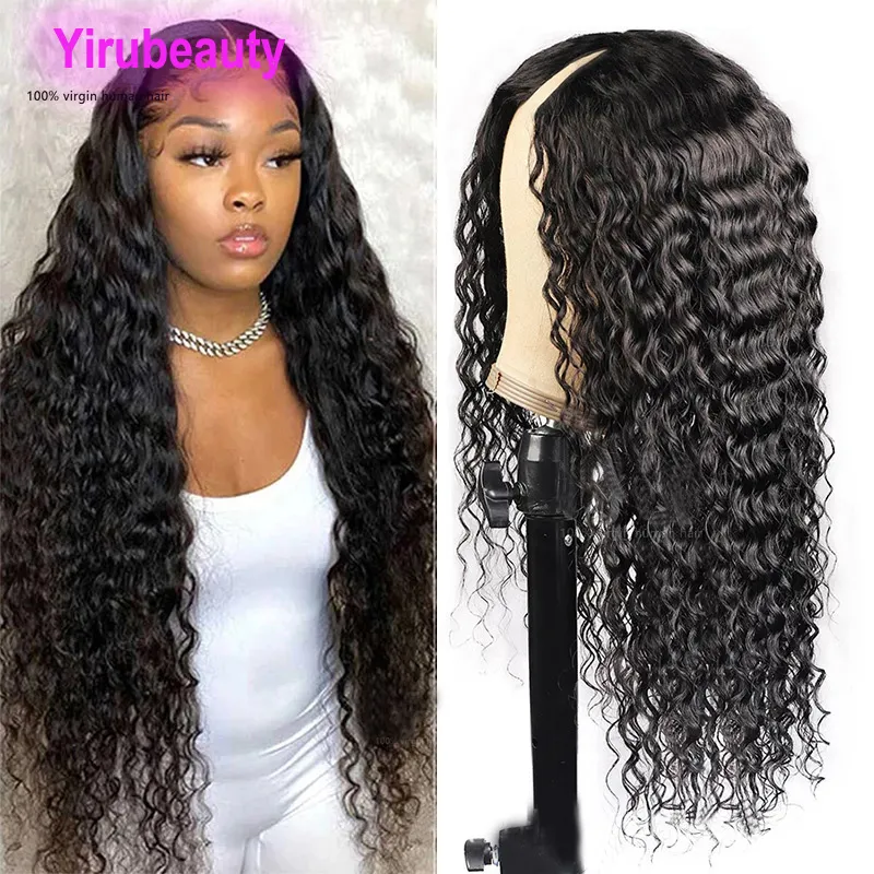 V Part Lace Wigs Deep Wave Brazilian Peruvian Indian Virgin Hair Natural Color 10-32inch V Style Capless Wigs 150% 180% 210% Density