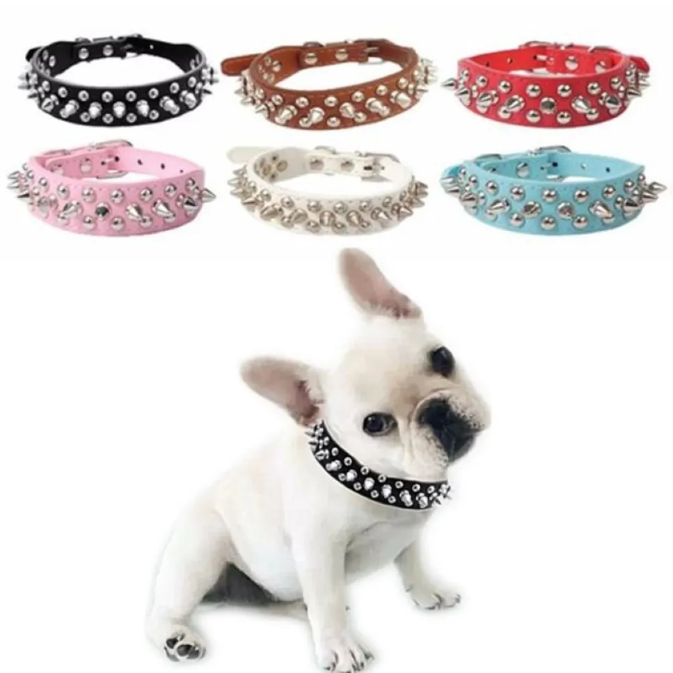 Colliers de chien laisses en cuir Pu pour animaux de compagnie XXS-L rivets réglables cloutés collier de chiot sangle de cou Cool 30D16250g