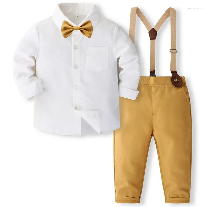 Kläder sätter 4 -stycken Spring Autumn Baby Boy Outfit Set Korean Fashion Gentleman Tie Long Sleeve Tops Pants Toddler Clothe Kids BC1717