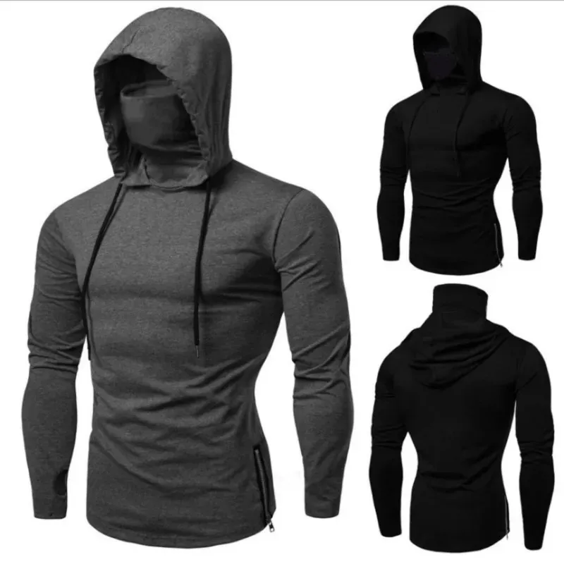 2024 Men Solid Black Gray Hoodie Long Sleeve Hooded Sweatshirt for Man Sports Fitness Gym Running Casual Pullover Tops 240307