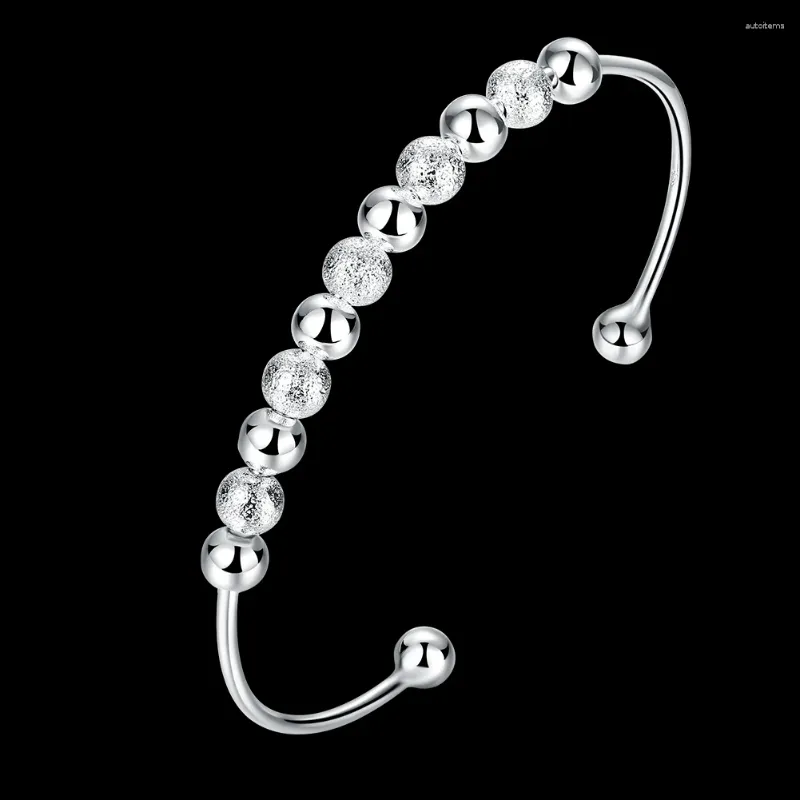 Bangle Silver Color Jewelry European Style Temperament Charm Light Sand Bead Bracelet Fashion Female Party BKB001