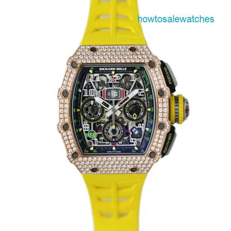 Montre-bracelet passionnante Montres-bracelets exclusives RM Watch RM11-03 RG Automatique Mécanique Satin Givré Grade 5 Alliage de titane Arrière Diamant Montre de luxe pour hommes RM1103