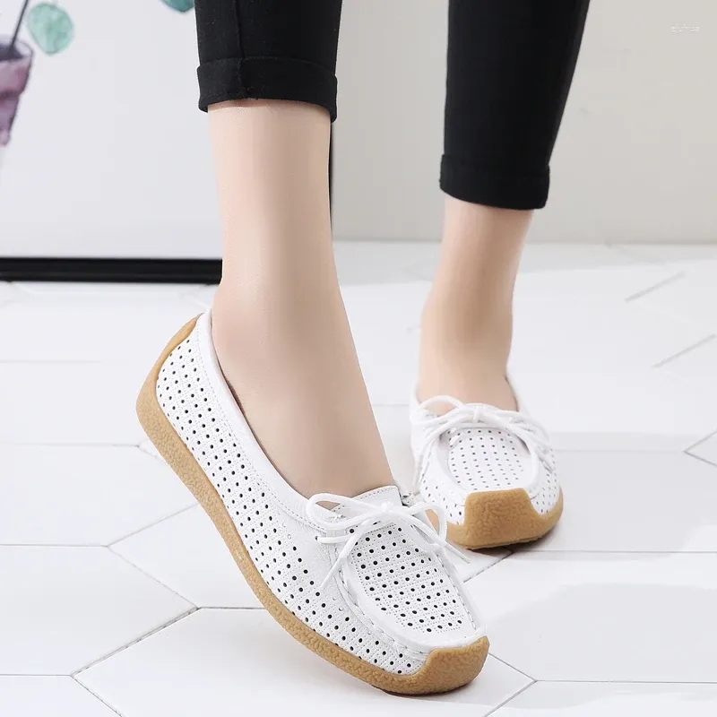 Casual Shoes Flat Woman Summer 2024 Moccasins Women Flats Loafers Genuine Leather Female Slip On Ballet Bowtie Ladies