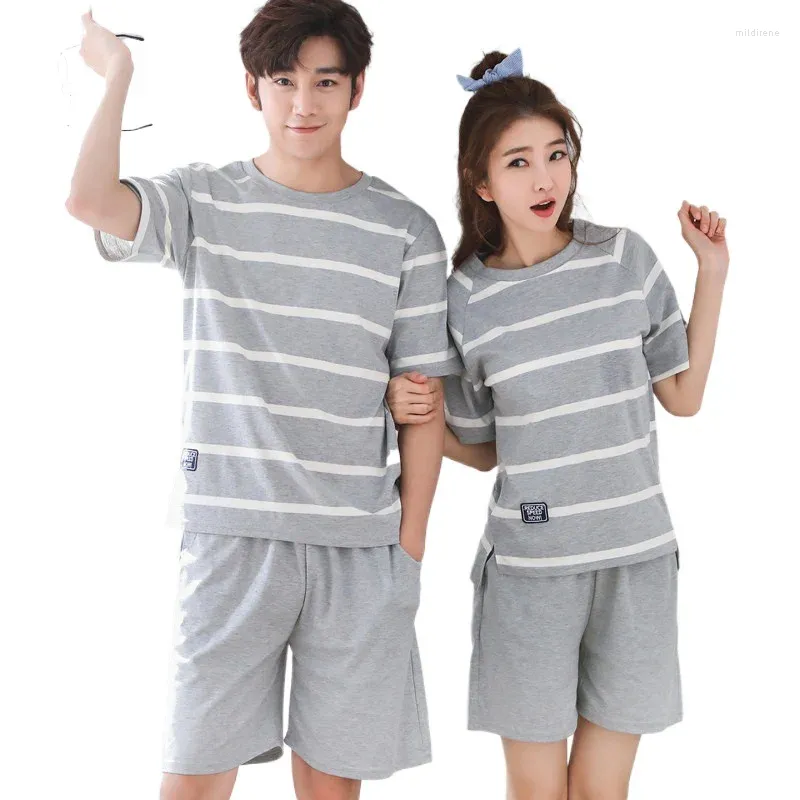 Pyjamas pour hommes Couple de nuit costume d'été doux à manches courtes pyjamas rayé décontracté homewear hommes grands chantiers m-3xl coton pijamas mujer