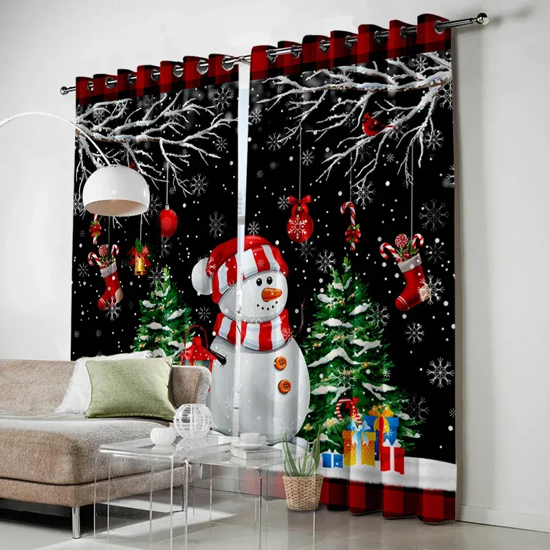Zasłony Święty Mikołaj Szczęśliwy nowy rok choinka Czerwone Zielone Zasłony okienne dla dzieci sypialnia salon wystrój domu Navidad Natal 2023