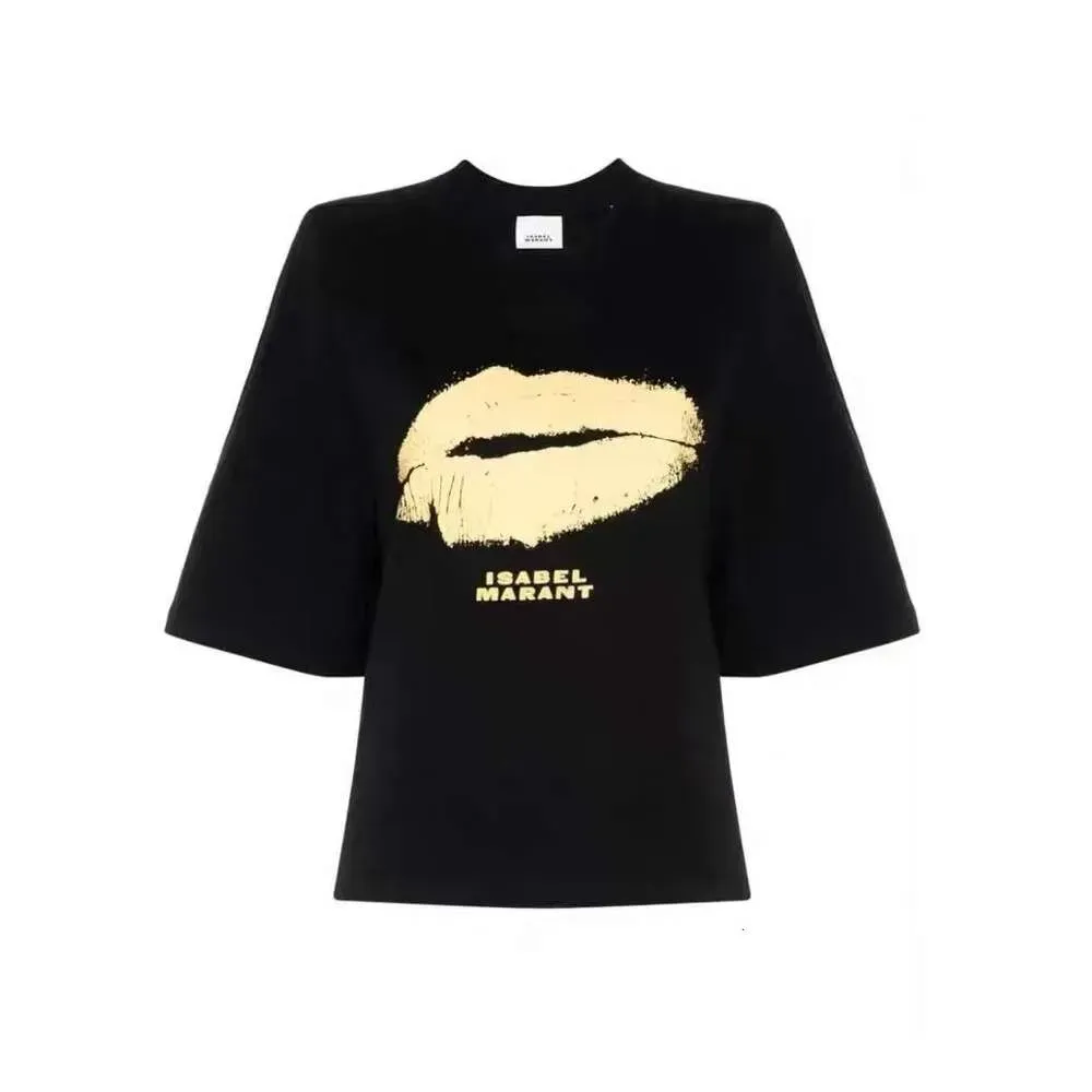 2024 NOWOŚĆ ISABEL MARANT Nowa niszowa designerka T Shirt Classic Hot Lip Print swobodny wszechstronny okrągły szyję bawełniana luźne koszulki pullover top kobiety krótkie polo z rękawami 46