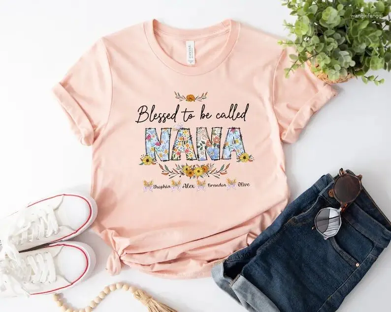 Damen-T-Shirts „Blessed To Be Called Nana Shirt“, individuell gestaltete Mütter, kurzärmelig, Top-T-Shirts, Cctton, Mode, Streetwear, Harajuku
