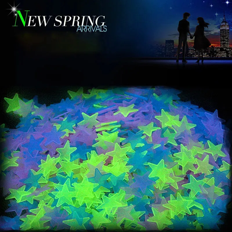 50Pcs Luminous 3D Stars Glow In The Dark Wall Stickers For Kids Baby Rooms Bedroom Ceiling Home Decor Fluorescent Star 240301