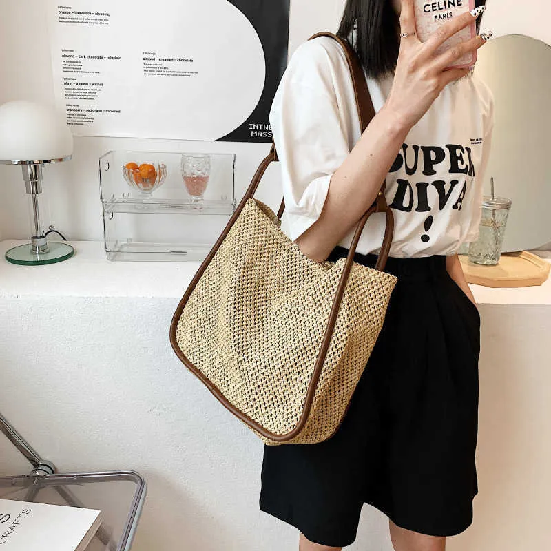 Summer Woven Bag Women's Fashion Niche Large Capacity Tote Bag Versatile One Shoulder Straw