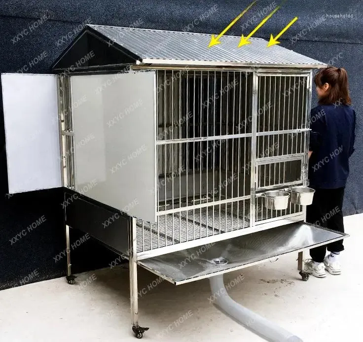 Portadores de gatos de aço inoxidável caixa de cão médio grande interior e exterior à prova de chuva gaiola para animais de estimação engrossado jaula para perros grandes