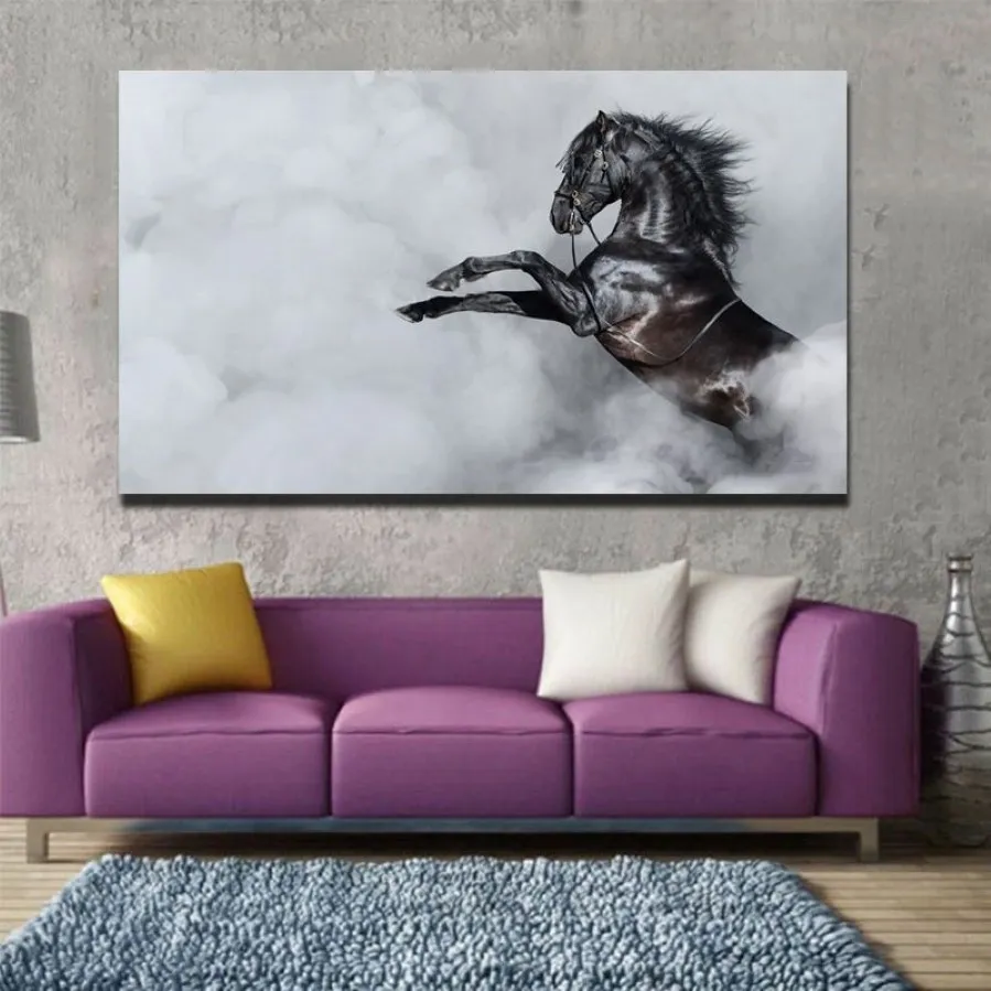 Latające konno Czarne obrazy płótna do salonu Nowoczesne zwierzęta sztuka dekoracyjne zdjęcia płótno wydruki plakaty262t