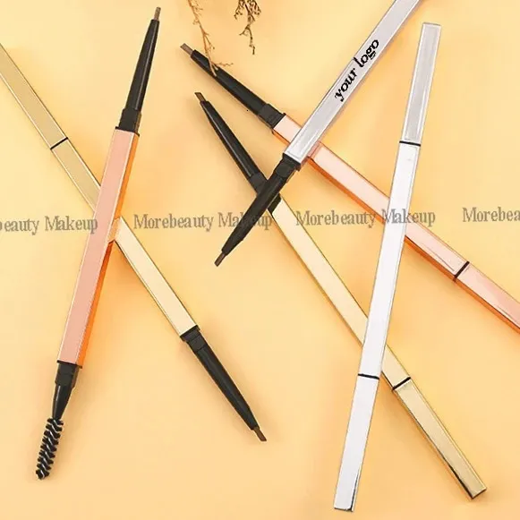 Crayon à sourcils à Double tête personnalisé, longue durée, étanche, stylo à sourcils en or Rose, améliore les cosmétiques, beauté, maquillage pour femmes, 240305