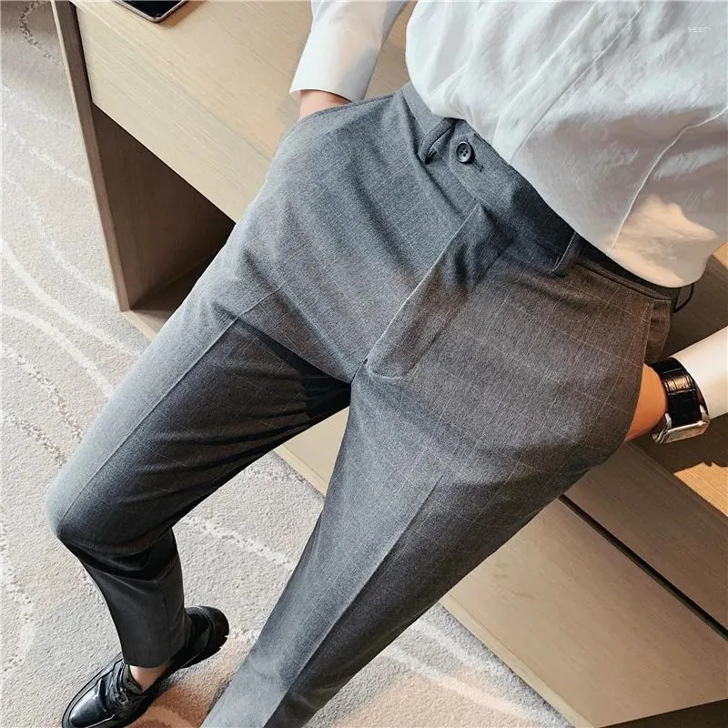 Heren Broek Hoge Kwaliteit Business Casual Slim Fit Plaid Mannen Jurk Lente Alle Match Rechte Kantoor Broek Formele Slijtage 28-36