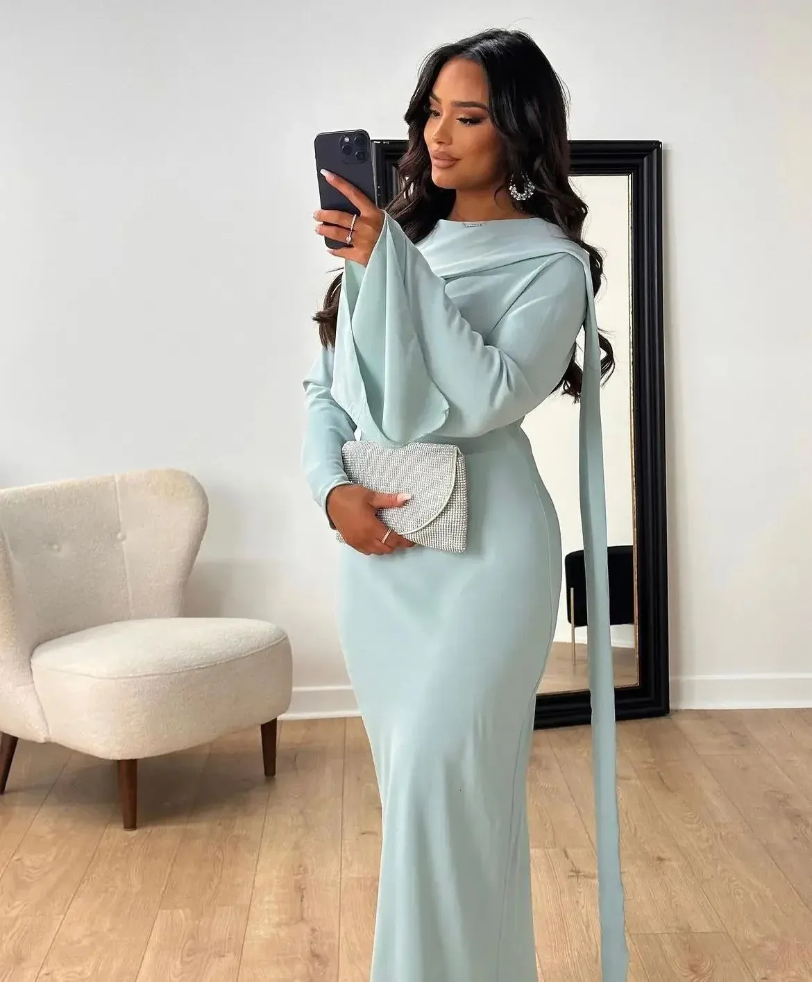 Fishtail maxi dress with sleeves hot sale