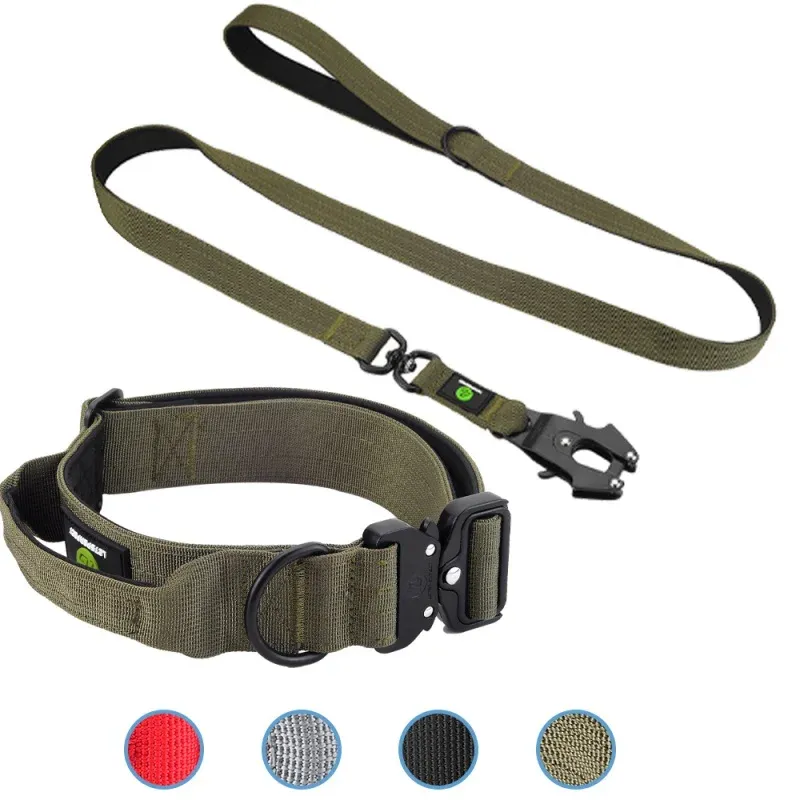 Collars Tactical dog collar leash set K9 leash handle military can dur nylon pit dog, medium large walking training pet accessories