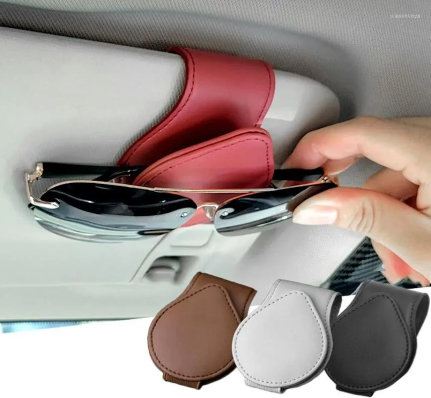 Interiörstillbehör Läder Sol Visor Glasögon Clip Universal Car Card Ticket Fastener Portable Solglasögon Holder Clips Auto2738950