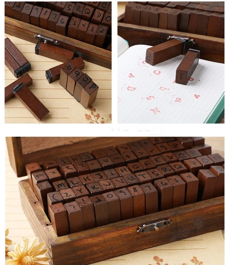 DIY 수제 사각형 나무 상자 씰 번호 알파벳 스탬