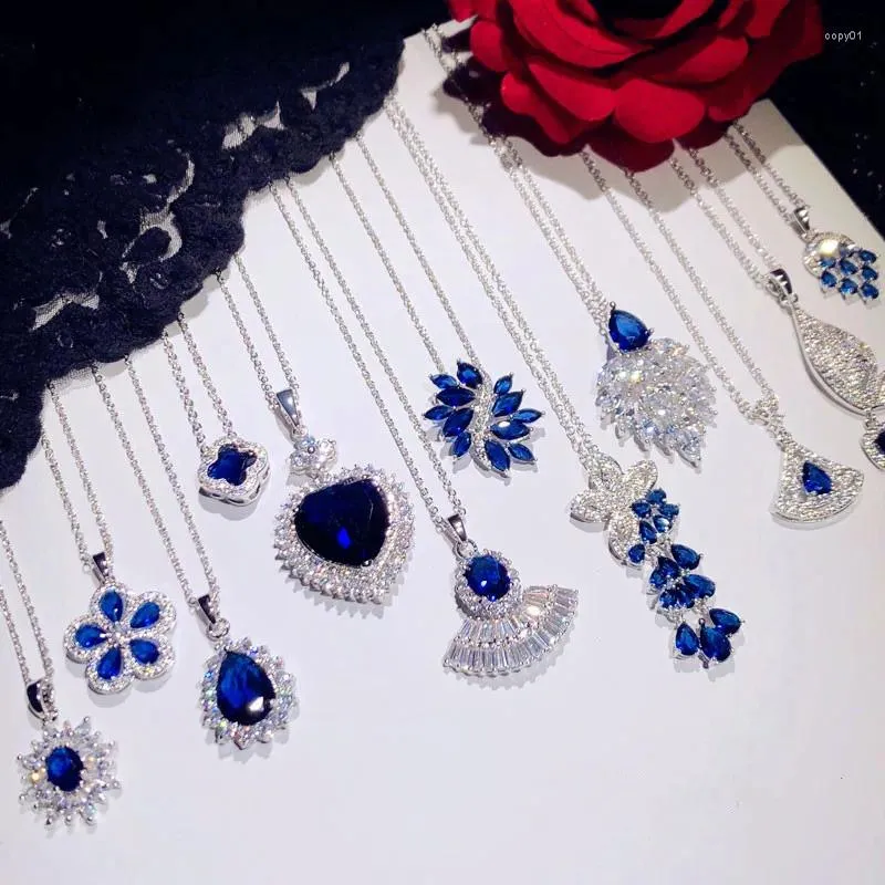 Hangers Luxe Vintage Kettingen Voor Vrouwen 925 Sterling Zilveren Saffier Blauw Zirconia Claviculaire Ketting Fijne Sieraden