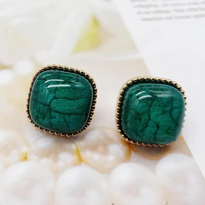 Studörhängen marmor grönt harts söta fyrkantiga vintage tillbehör för kvinnors festgåvor