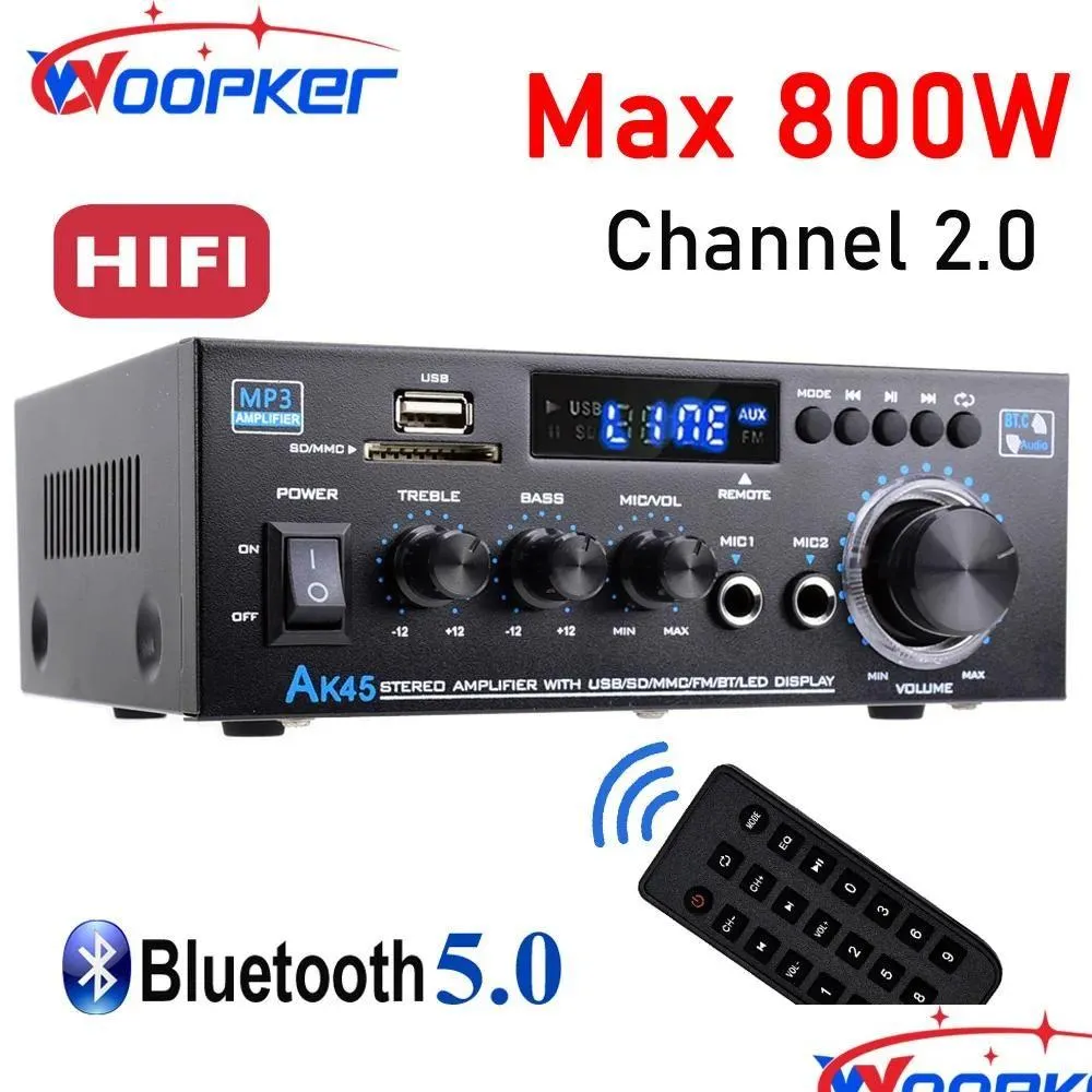 Przenośne głośniki WOOPKER AK45 HIFI Cyfrowy wzmacniacz Max Power 90WX2 Kanał 2.0 Bluetooth Sound AMP WŁĄCZNIK DHKMB DHKMB