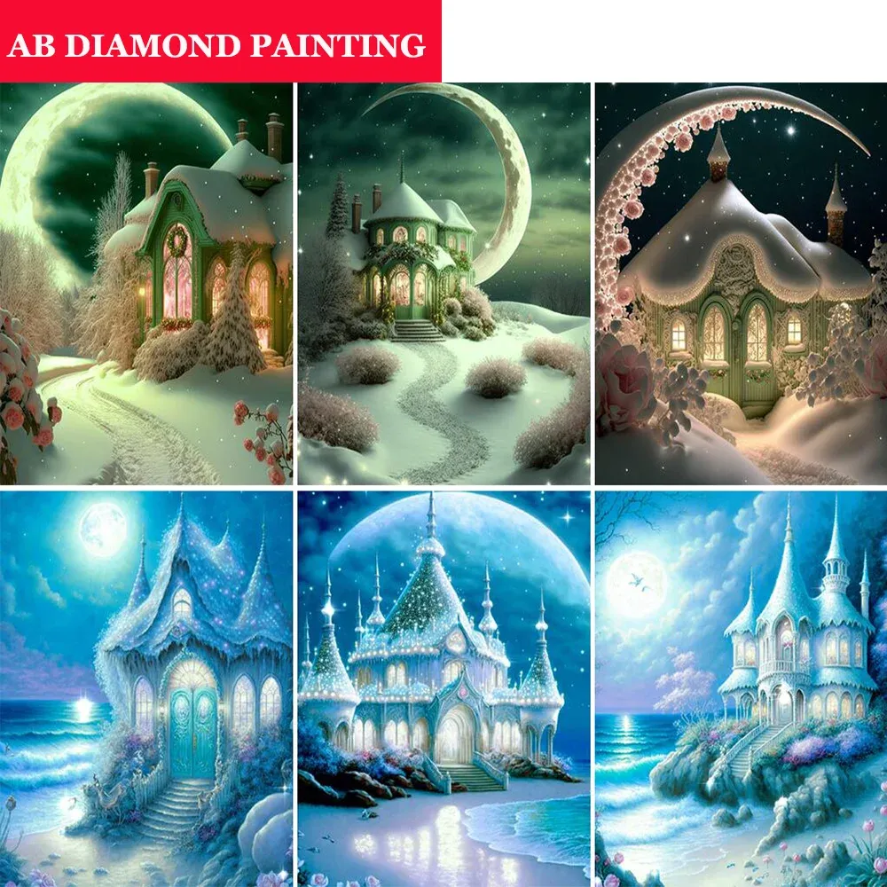 Stitch Snow House AB Diamond Målningssatser 5D DIY Full borr Diamond Brodery Mosaic Landscape Cross Stitch Kit Home Decor