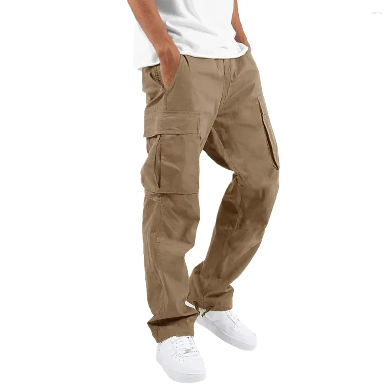Men's Pants Versatile Active Sports Trousers With Elastic Waistband Sweat Wicking Fabric And Multiple Pockets In Khaki/Gray/Black/Navy