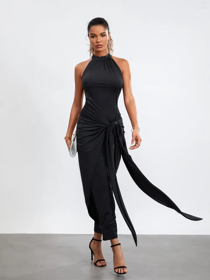 Casual Dresses Women's Halter Mock Neck Sleeveless Midi Dress Bodycon Twist FRONT Party Wrap Mermaid Hem Y2K Maxi