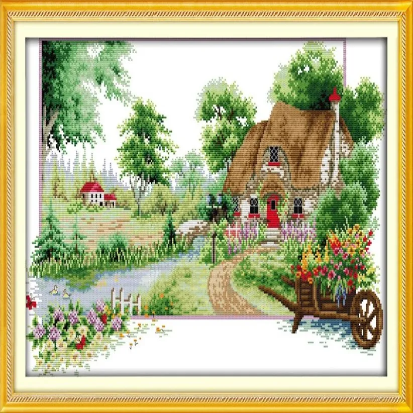 Paysage d'été décor à la maison peinture à la main point de croix broderie couture ensembles compté impression sur toile DMC 14CT 11CT3186