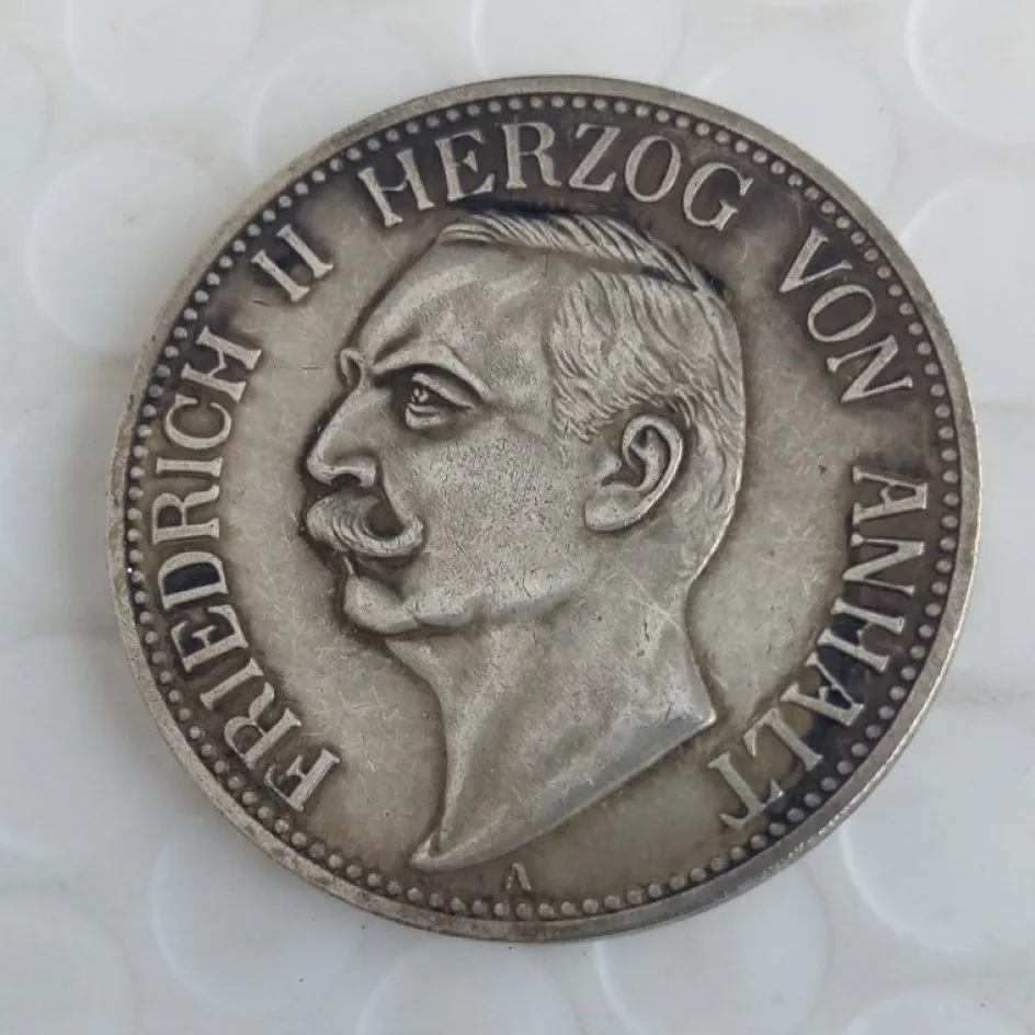 Germania Anhalt 3 Mark 1911 Friedrich II copia moneta in ottone di alta qualità Ornamenti artigianali replica monete accessori decorazione della casa294w