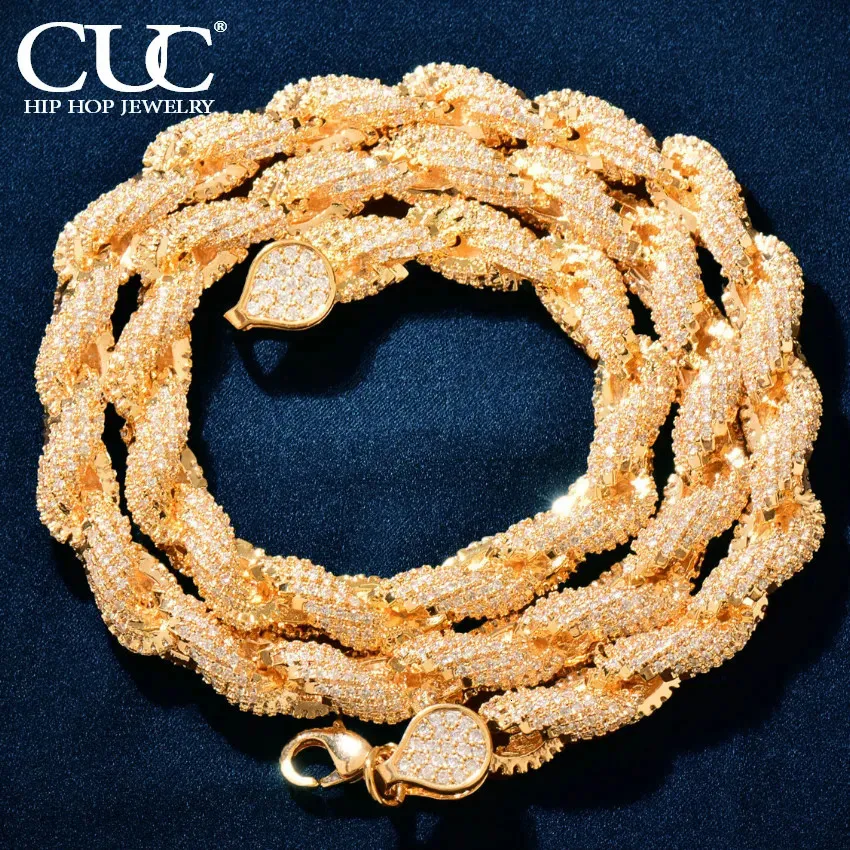 CUC 8mm Iced Out CZ Rope Chain Gold Color Iced Out Zirconia Men Hip Hop Necklace Link Fashion Punk Rapper Jewelry 240229
