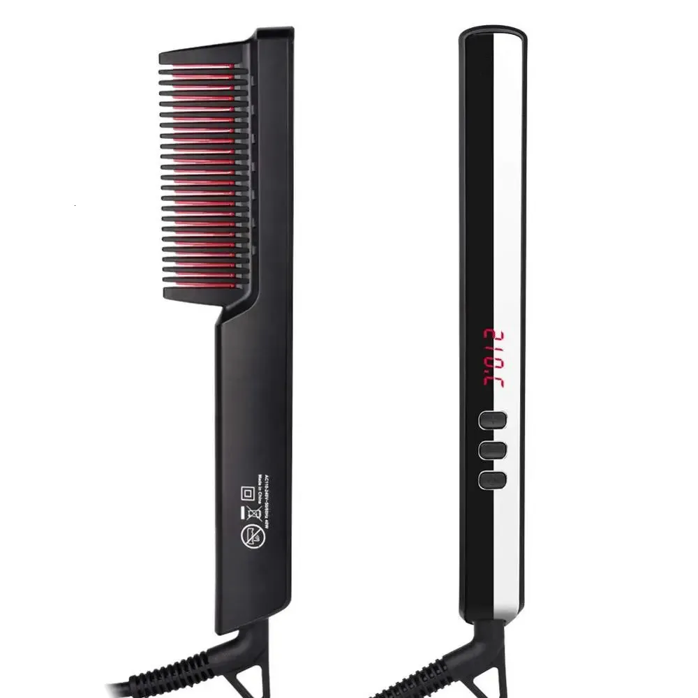 Brosse à lisser les cheveux multifonctionnelle lisseur à barbe ionique peigne chauffant en céramique brosse à lisser la barbe électrique 240306