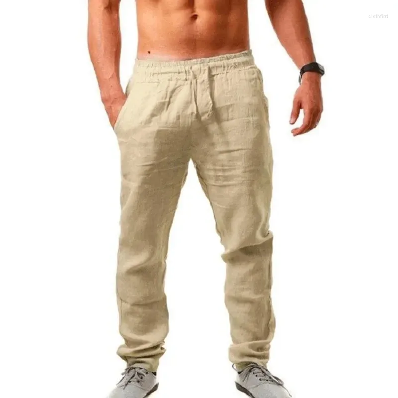Men's Pants Cotton Linen Male Spring Autumn Breathable Solid Color Trousers Fitness Streetwear S-5XL